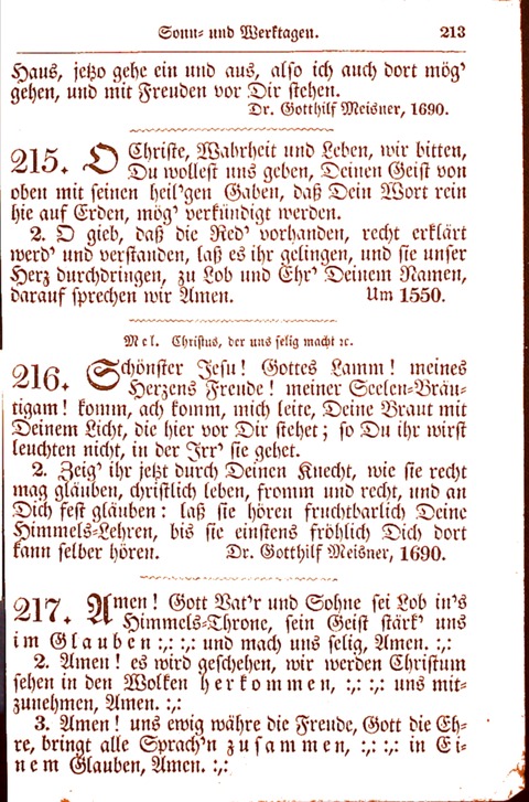 Evangelisch-Lutherisches Gesang-Buch: worin die gebräuchlichsten alten Kirchen-Lieder Dr. M. Lutheri und anderer reinen lehrer und zeugen Gottes, zur Befoerderung der wahren ... (2. verm. Aus.) page 214