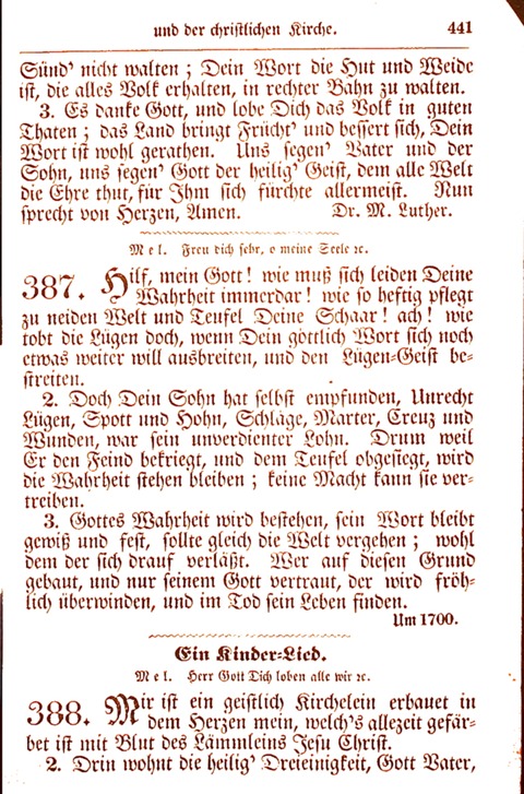 Evangelisch-Lutherisches Gesang-Buch: worin die gebräuchlichsten alten Kirchen-Lieder Dr. M. Lutheri und anderer reinen lehrer und zeugen Gottes, zur Befoerderung der wahren ... (2. verm. Aus.) page 442