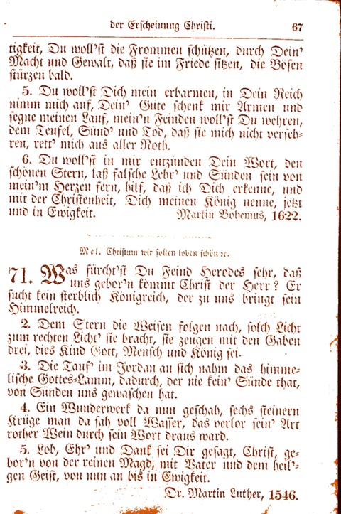 Evangelisch-Lutherisches Gesang-Buch: worin die gebräuchlichsten alten Kirchen-Lieder Dr. M. Lutheri und anderer reinen lehrer und zeugen Gottes, zur Befoerderung der wahren ... (2. verm. Aus.) page 67