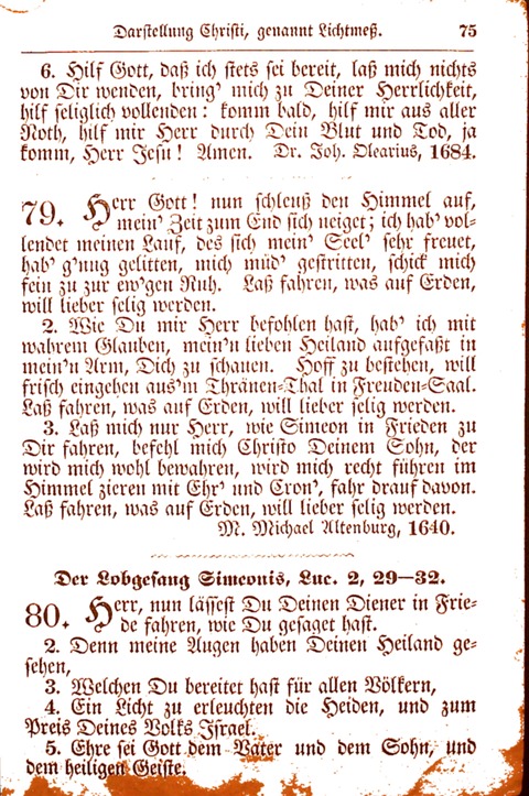 Evangelisch-Lutherisches Gesang-Buch: worin die gebräuchlichsten alten Kirchen-Lieder Dr. M. Lutheri und anderer reinen lehrer und zeugen Gottes, zur Befoerderung der wahren ... (2. verm. Aus.) page 75