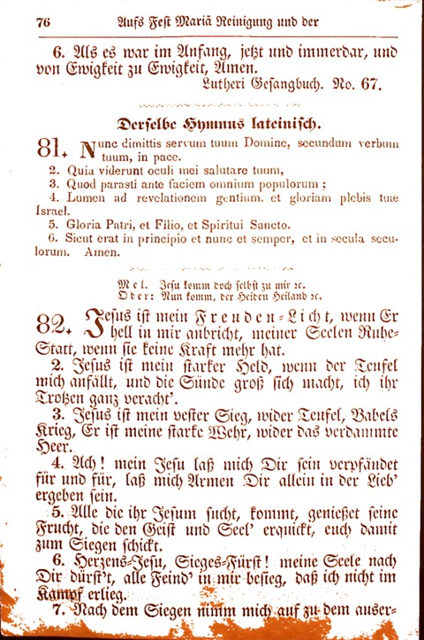 Evangelisch-Lutherisches Gesang-Buch: worin die gebräuchlichsten alten Kirchen-Lieder Dr. M. Lutheri und anderer reinen lehrer und zeugen Gottes, zur Befoerderung der wahren ... (2. verm. Aus.) page 76