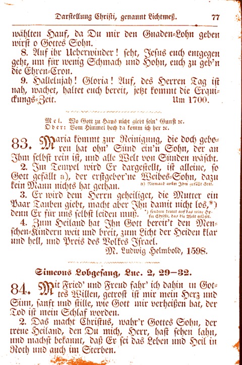 Evangelisch-Lutherisches Gesang-Buch: worin die gebräuchlichsten alten Kirchen-Lieder Dr. M. Lutheri und anderer reinen lehrer und zeugen Gottes, zur Befoerderung der wahren ... (2. verm. Aus.) page 77