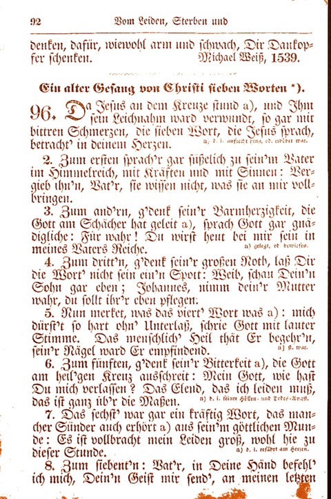 Evangelisch-Lutherisches Gesang-Buch: worin die gebräuchlichsten alten Kirchen-Lieder Dr. M. Lutheri und anderer reinen lehrer und zeugen Gottes, zur Befoerderung der wahren ... (2. verm. Aus.) page 92