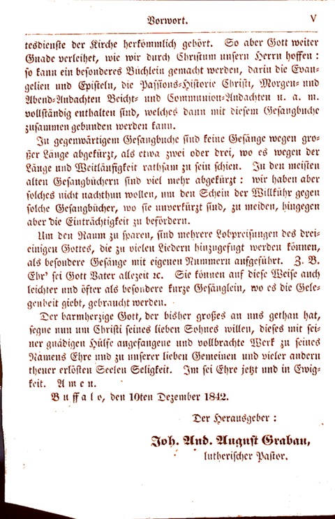 Evangelisch-Lutherisches Gesang-Buch: worin die gebräuchlichsten alten Kirchen-Lieder Dr. M. Lutheri und anderer reinen lehrer und zeugen Gottes, zur Befoerderung der wahren ... (2. verm. Aus.) page v