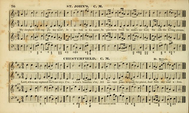 Evangelical Musick: or, The Sacred Minstrel and Sacred Harp United: consisting of a great variety of psalm and hymn tunes, set pieces, anthems, etc. (10th ed) page 76