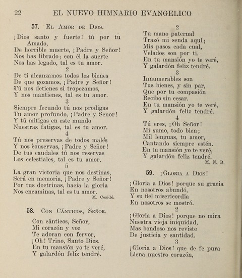 El Nuevo Himnario Evangelico para el uso de las Iglesias Evangelicas de Habla Espanol en Todo el Mundo page 22