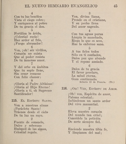 El Nuevo Himnario Evangelico para el uso de las Iglesias Evangelicas de Habla Espanol en Todo el Mundo page 45