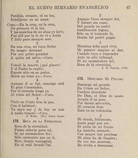 El Nuevo Himnario Evangelico para el uso de las Iglesias Evangelicas de Habla Espanol en Todo el Mundo page 67