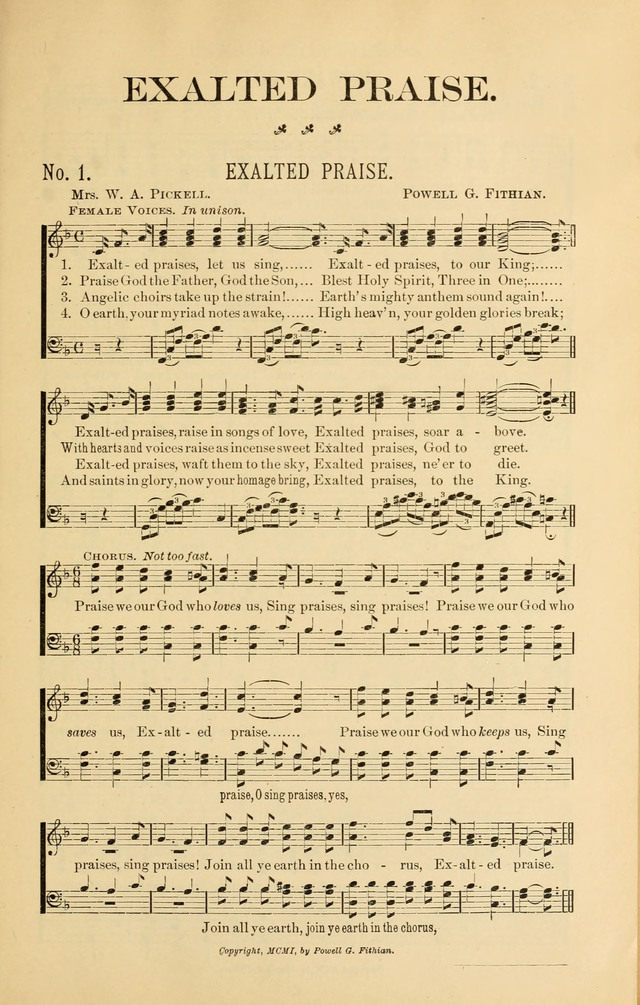 Exalted Praise: a twentieth century collection of sacred hymns for the church, Sunday school, and devotional meetings page 1