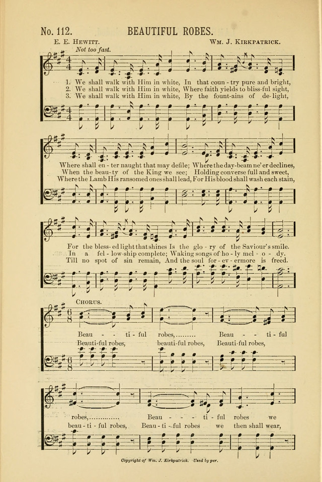 Exalted Praise: a twentieth century collection of sacred hymns for the church, Sunday school, and devotional meetings page 112