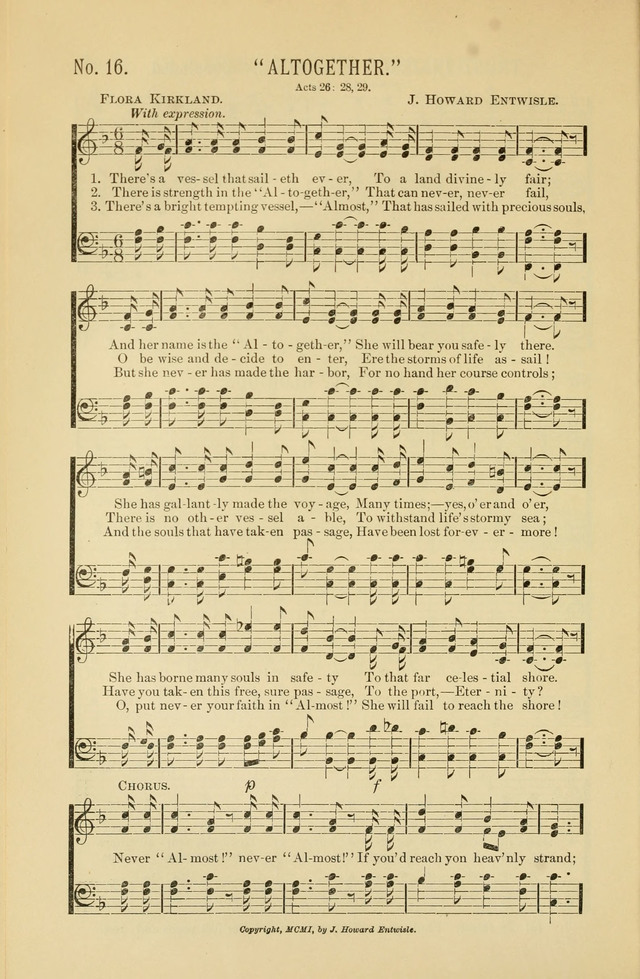 Exalted Praise: a twentieth century collection of sacred hymns for the church, Sunday school, and devotional meetings page 16