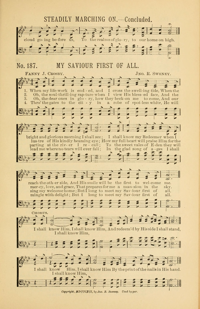 Exalted Praise: a twentieth century collection of sacred hymns for the church, Sunday school, and devotional meetings page 187