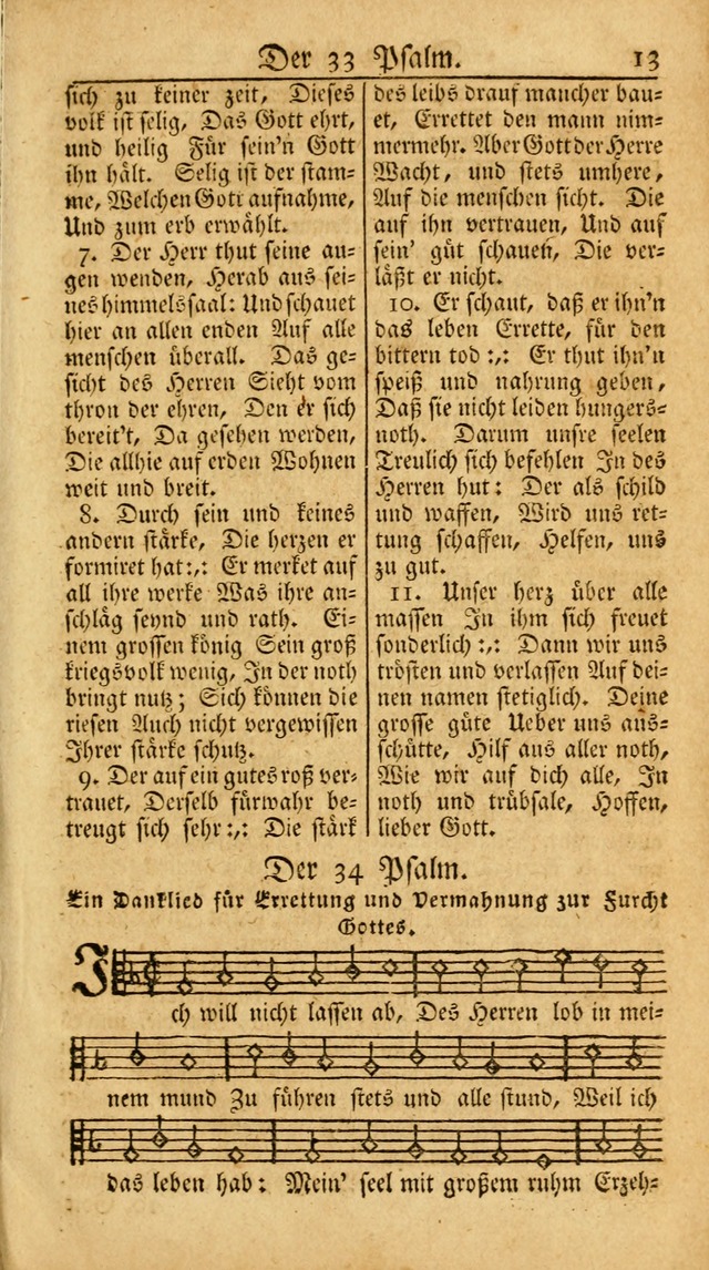 Ein Unpartheyisches Gesang-Buch: enthaltend geistreiche Lieder und Psalmen, zum allgemeinen Gebrauch des wahren Gottesdienstes auf begehren der Brüderschaft der Menoniten Gemeinen... page 13