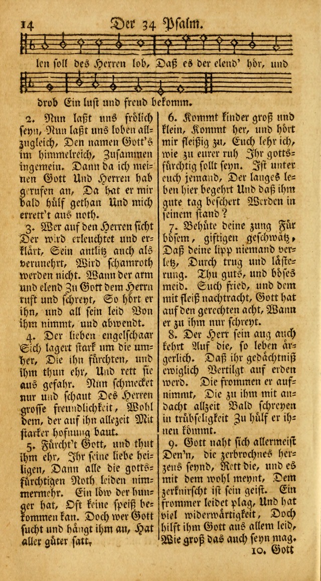 Ein Unpartheyisches Gesang-Buch: enthaltend geistreiche Lieder und Psalmen, zum allgemeinen Gebrauch des wahren Gottesdienstes auf begehren der Brüderschaft der Menoniten Gemeinen... page 14