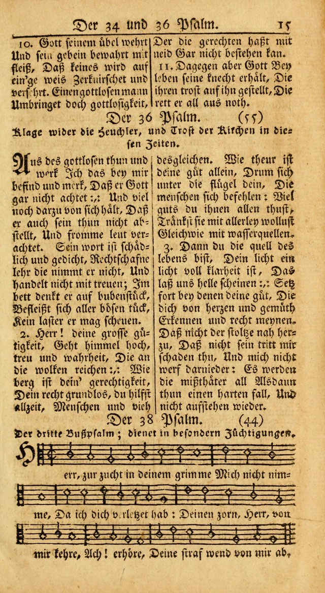 Ein Unpartheyisches Gesang-Buch: enthaltend geistreiche Lieder und Psalmen, zum allgemeinen Gebrauch des wahren Gottesdienstes auf begehren der Brüderschaft der Menoniten Gemeinen... page 15