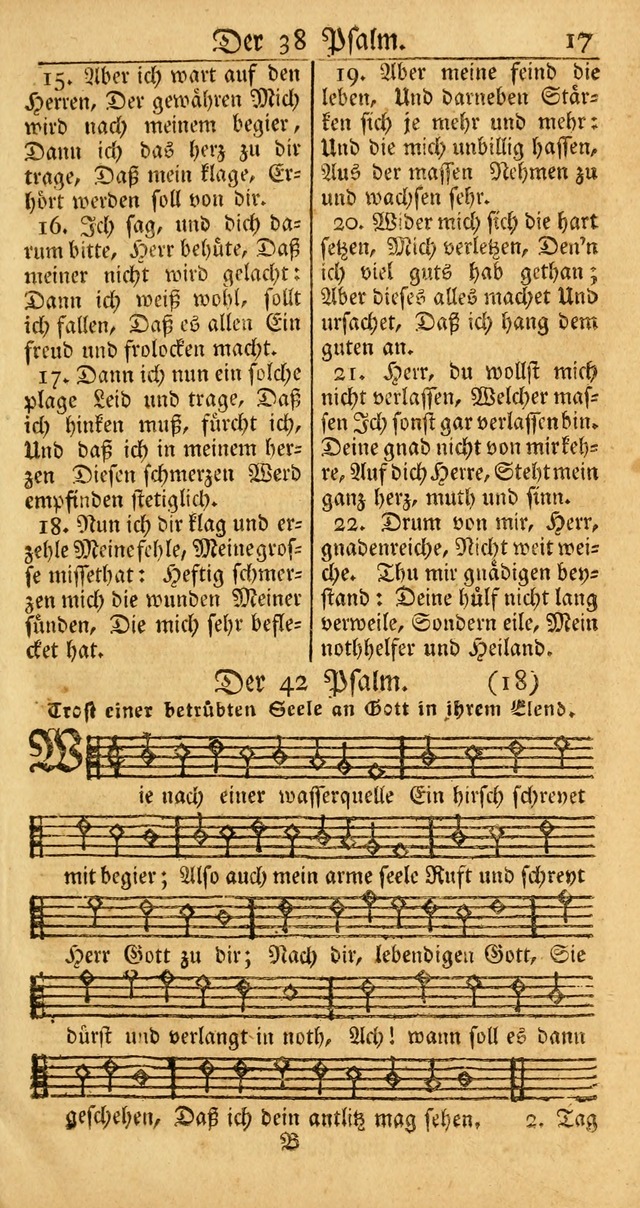 Ein Unpartheyisches Gesang-Buch: enthaltend geistreiche Lieder und Psalmen, zum allgemeinen Gebrauch des wahren Gottesdienstes auf begehren der Brüderschaft der Menoniten Gemeinen... page 17