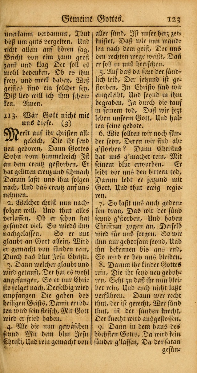 Ein Unpartheyisches Gesang-Buch: enthaltend geistreiche Lieder und Psalmen, zum allgemeinen Gebrauch des wahren Gottesdienstes auf begehren der Brüderschaft der Menoniten Gemeinen... page 203