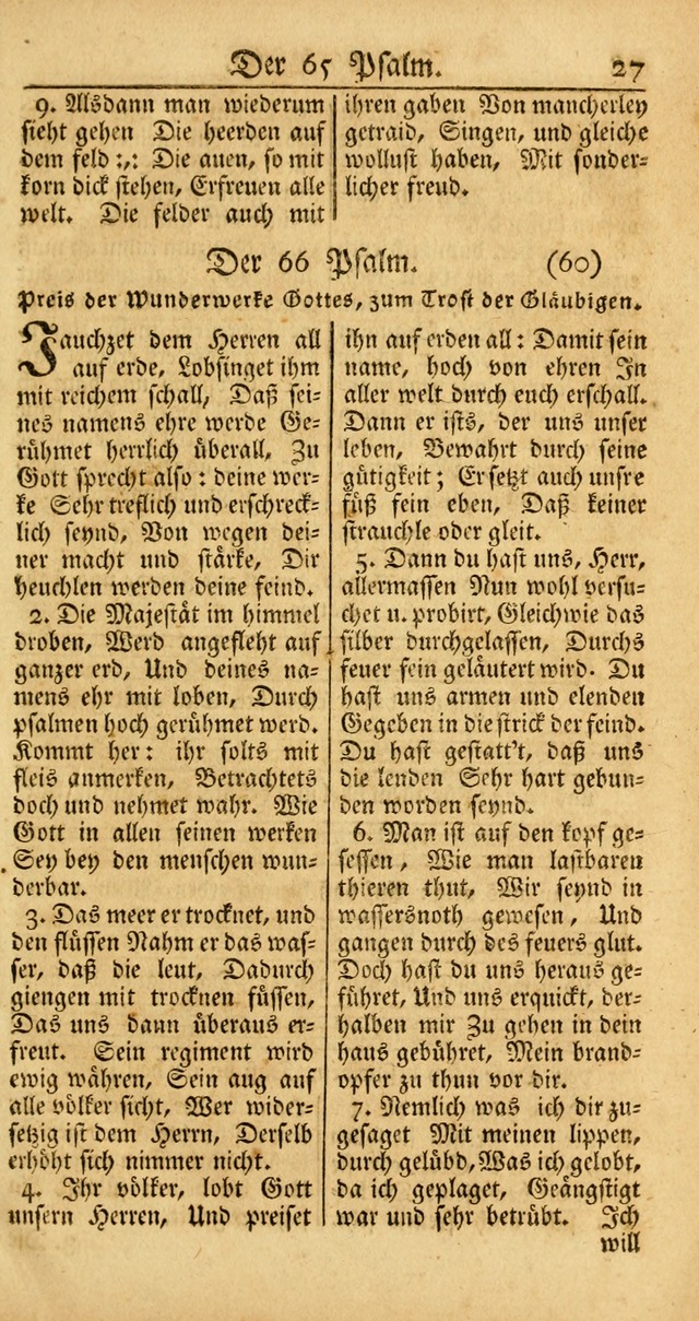 Ein Unpartheyisches Gesang-Buch: enthaltend geistreiche Lieder und Psalmen, zum allgemeinen Gebrauch des wahren Gottesdienstes auf begehren der Brüderschaft der Menoniten Gemeinen... page 27