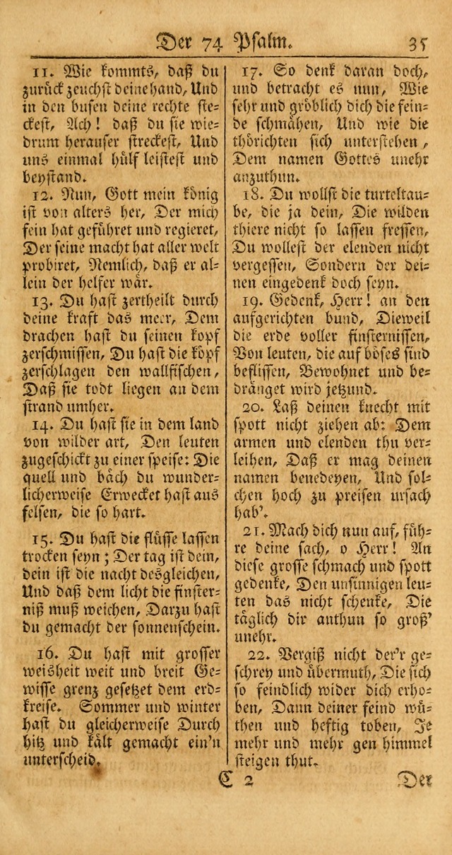 Ein Unpartheyisches Gesang-Buch: enthaltend geistreiche Lieder und Psalmen, zum allgemeinen Gebrauch des wahren Gottesdienstes auf begehren der Brüderschaft der Menoniten Gemeinen... page 35