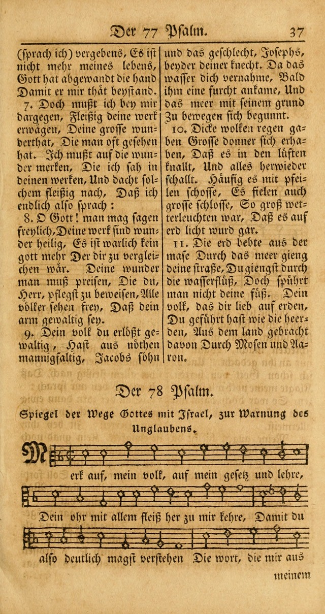 Ein Unpartheyisches Gesang-Buch: enthaltend geistreiche Lieder und Psalmen, zum allgemeinen Gebrauch des wahren Gottesdienstes auf begehren der Brüderschaft der Menoniten Gemeinen... page 37