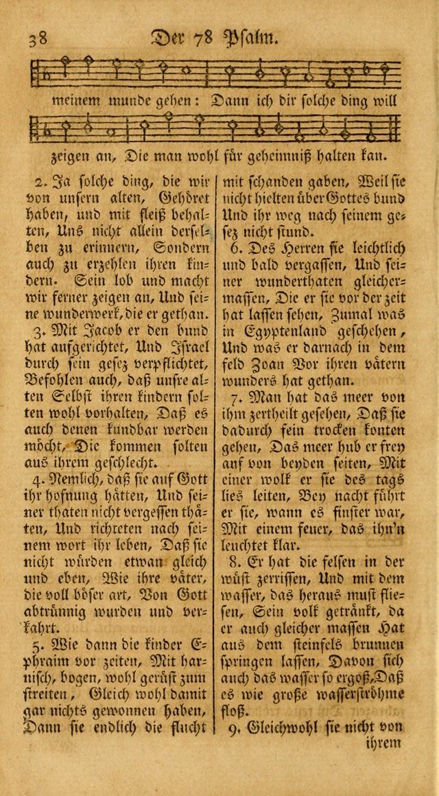 Ein Unpartheyisches Gesang-Buch: enthaltend geistreiche Lieder und Psalmen, zum allgemeinen Gebrauch des wahren Gottesdienstes auf begehren der Brüderschaft der Menoniten Gemeinen... page 38