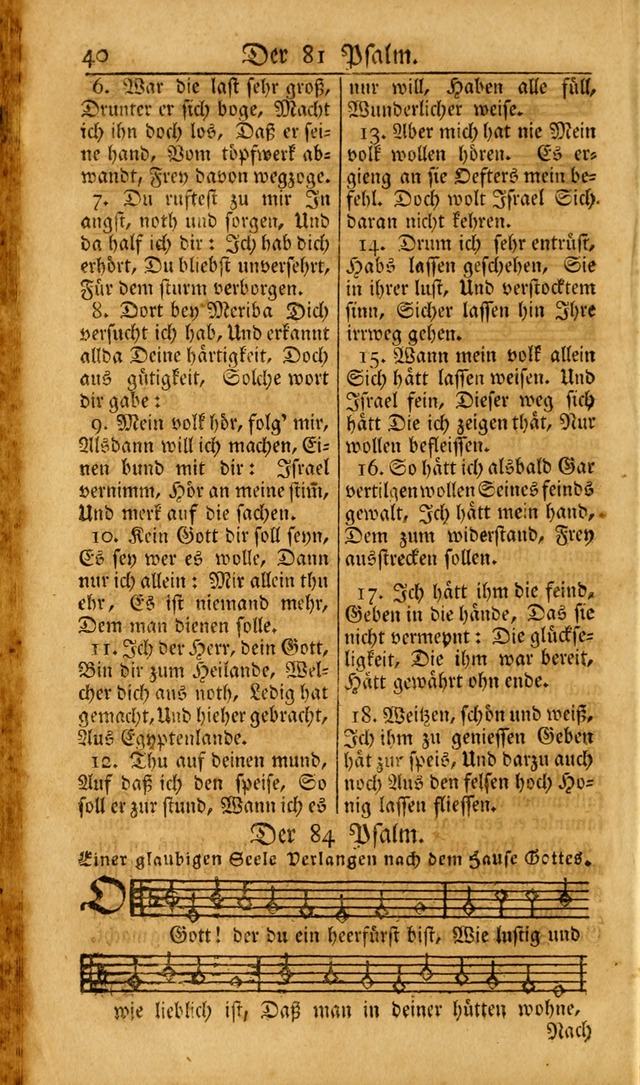 Ein Unpartheyisches Gesang-Buch: enthaltend geistreiche Lieder und Psalmen, zum allgemeinen Gebrauch des wahren Gottesdienstes auf begehren der Brüderschaft der Menoniten Gemeinen... page 40