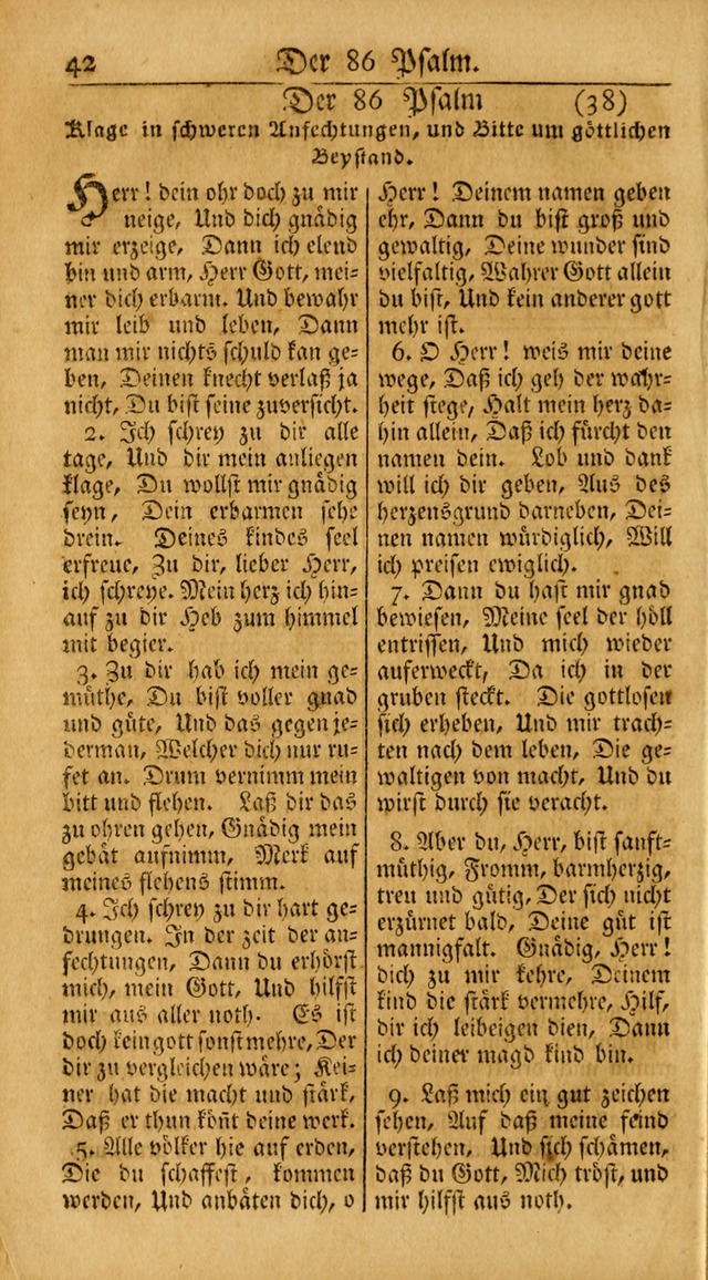 Ein Unpartheyisches Gesang-Buch: enthaltend geistreiche Lieder und Psalmen, zum allgemeinen Gebrauch des wahren Gottesdienstes auf begehren der Brüderschaft der Menoniten Gemeinen... page 42