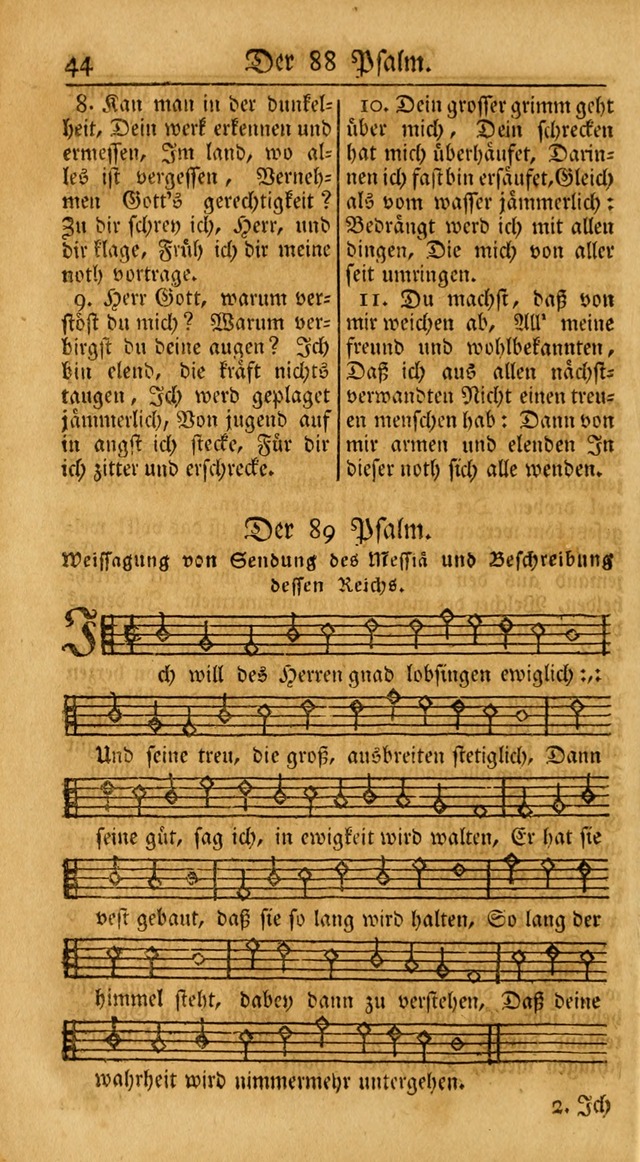 Ein Unpartheyisches Gesang-Buch: enthaltend geistreiche Lieder und Psalmen, zum allgemeinen Gebrauch des wahren Gottesdienstes auf begehren der Brüderschaft der Menoniten Gemeinen... page 44