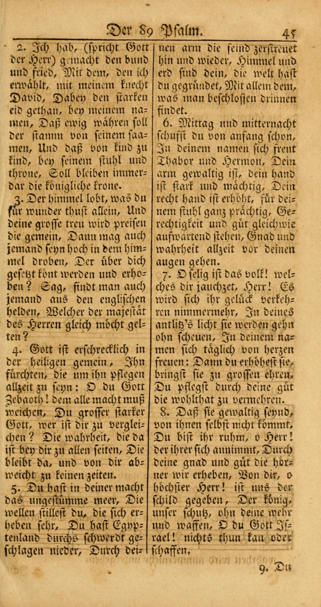 Ein Unpartheyisches Gesang-Buch: enthaltend geistreiche Lieder und Psalmen, zum allgemeinen Gebrauch des wahren Gottesdienstes auf begehren der Brüderschaft der Menoniten Gemeinen... page 45