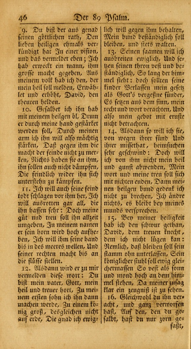 Ein Unpartheyisches Gesang-Buch: enthaltend geistreiche Lieder und Psalmen, zum allgemeinen Gebrauch des wahren Gottesdienstes auf begehren der Brüderschaft der Menoniten Gemeinen... page 46