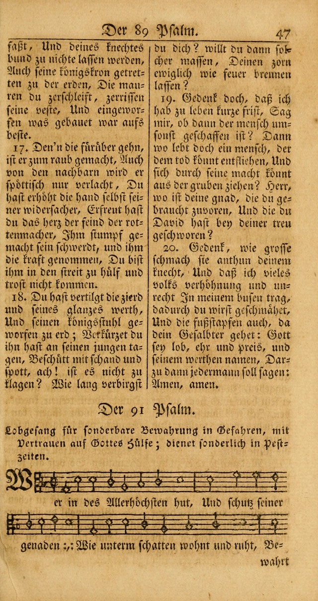 Ein Unpartheyisches Gesang-Buch: enthaltend geistreiche Lieder und Psalmen, zum allgemeinen Gebrauch des wahren Gottesdienstes auf begehren der Brüderschaft der Menoniten Gemeinen... page 47