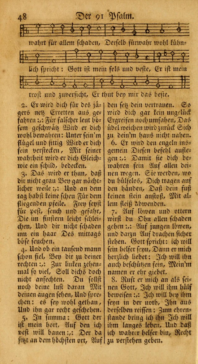 Ein Unpartheyisches Gesang-Buch: enthaltend geistreiche Lieder und Psalmen, zum allgemeinen Gebrauch des wahren Gottesdienstes auf begehren der Brüderschaft der Menoniten Gemeinen... page 48