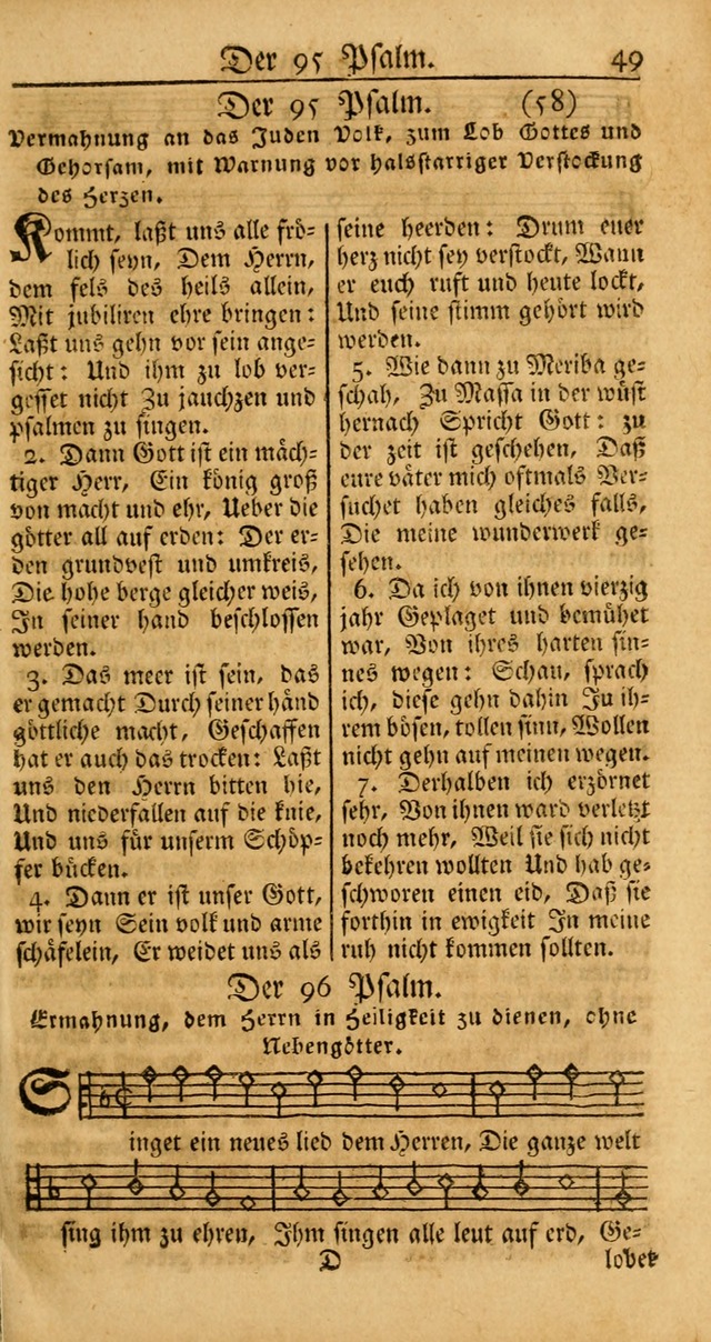 Ein Unpartheyisches Gesang-Buch: enthaltend geistreiche Lieder und Psalmen, zum allgemeinen Gebrauch des wahren Gottesdienstes auf begehren der Brüderschaft der Menoniten Gemeinen... page 49