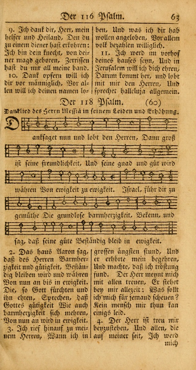 Ein Unpartheyisches Gesang-Buch: enthaltend geistreiche Lieder und Psalmen, zum allgemeinen Gebrauch des wahren Gottesdienstes auf begehren der Brüderschaft der Menoniten Gemeinen... page 63