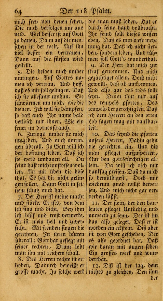 Ein Unpartheyisches Gesang-Buch: enthaltend geistreiche Lieder und Psalmen, zum allgemeinen Gebrauch des wahren Gottesdienstes auf begehren der Brüderschaft der Menoniten Gemeinen... page 64