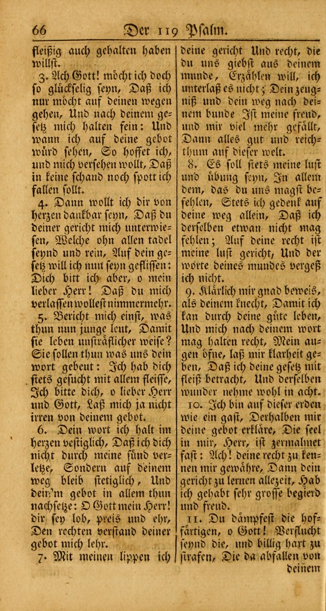 Ein Unpartheyisches Gesang-Buch: enthaltend geistreiche Lieder und Psalmen, zum allgemeinen Gebrauch des wahren Gottesdienstes auf begehren der Brüderschaft der Menoniten Gemeinen... page 66