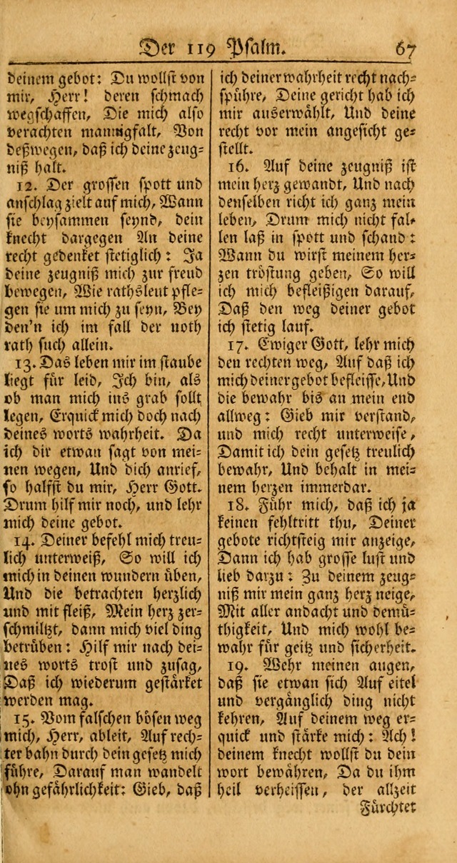 Ein Unpartheyisches Gesang-Buch: enthaltend geistreiche Lieder und Psalmen, zum allgemeinen Gebrauch des wahren Gottesdienstes auf begehren der Brüderschaft der Menoniten Gemeinen... page 67