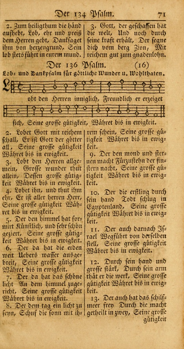 Ein Unpartheyisches Gesang-Buch: enthaltend geistreiche Lieder und Psalmen, zum allgemeinen Gebrauch des wahren Gottesdienstes auf begehren der Brüderschaft der Menoniten Gemeinen... page 71