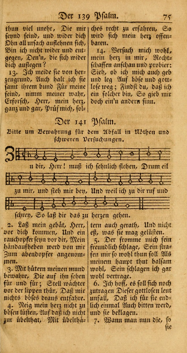 Ein Unpartheyisches Gesang-Buch: enthaltend geistreiche Lieder und Psalmen, zum allgemeinen Gebrauch des wahren Gottesdienstes auf begehren der Brüderschaft der Menoniten Gemeinen... page 75