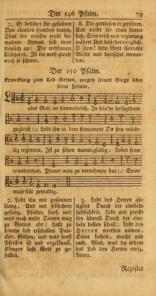 Ein Unpartheyisches Gesang-Buch: enthaltend geistreiche Lieder und Psalmen, zum allgemeinen Gebrauch des wahren Gottesdienstes auf begehren der Brüderschaft der Menoniten Gemeinen... page 79