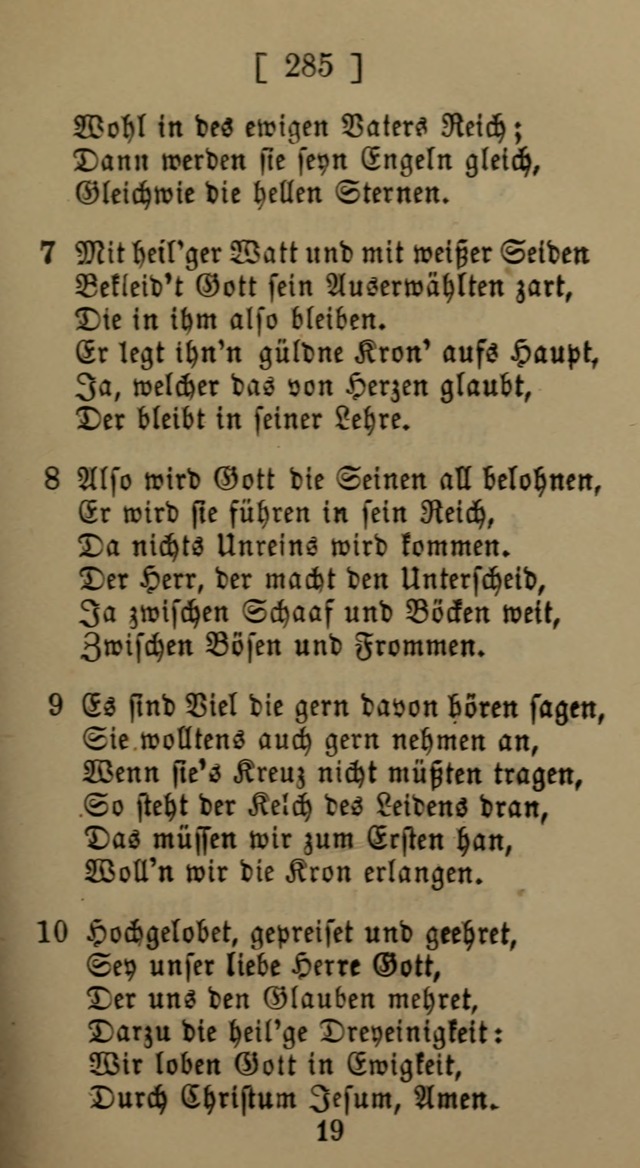 Eine unparteiische Lieder-Sammlung zum Gebrauch beim Oeffentlichen Gottesdienst und Häuslichen Erbauung page 285