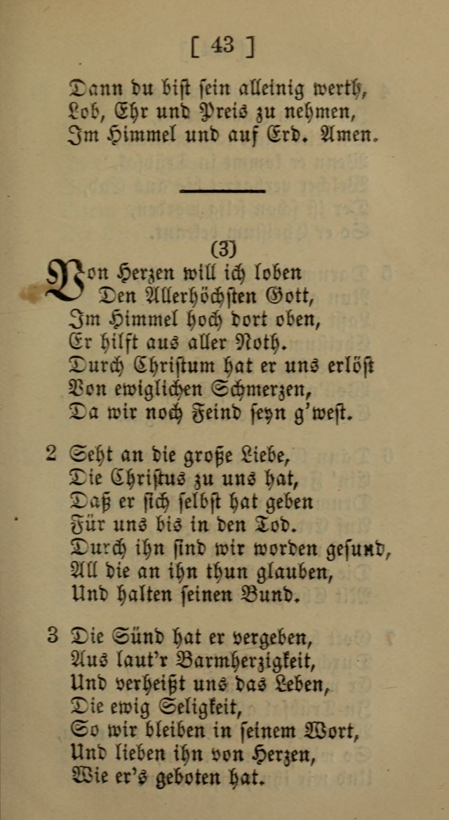 Eine unparteiische Lieder-Sammlung zum Gebrauch beim Oeffentlichen Gottesdienst und Häuslichen Erbauung page 43