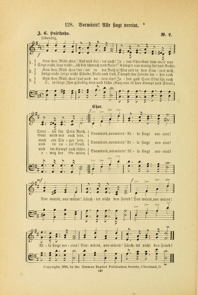 Frohe Lieder und Brüder-Harfe: eine Sammlung von Liedern für Sonntagschulen und Jugendvereine (Spezialle Aufl.) page 148