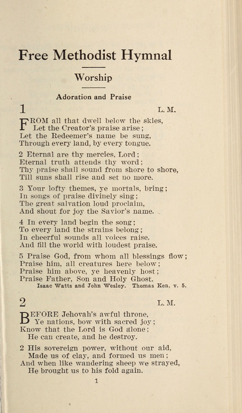 Free Methodist Hymnal page 1