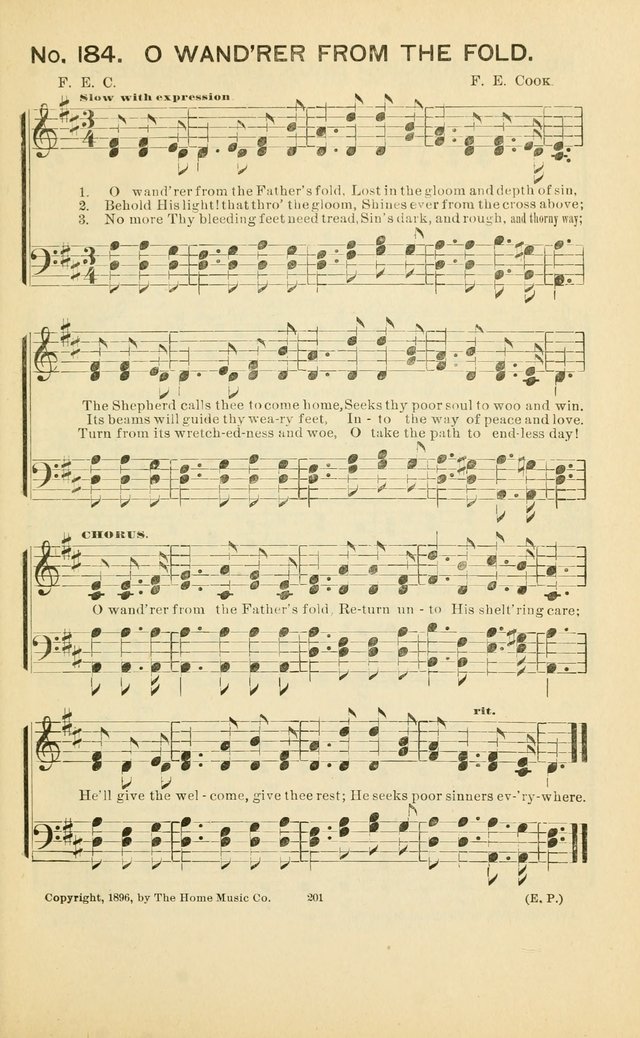 Glory Bells: a collection of new hymns and new music for Sunday-schools, gospel meetings, revivals, Christian Endeavor societies, Epworth Leagues, etc.  page 199