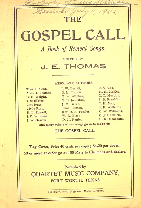 The Gospel Call: a book of revival songs page ii