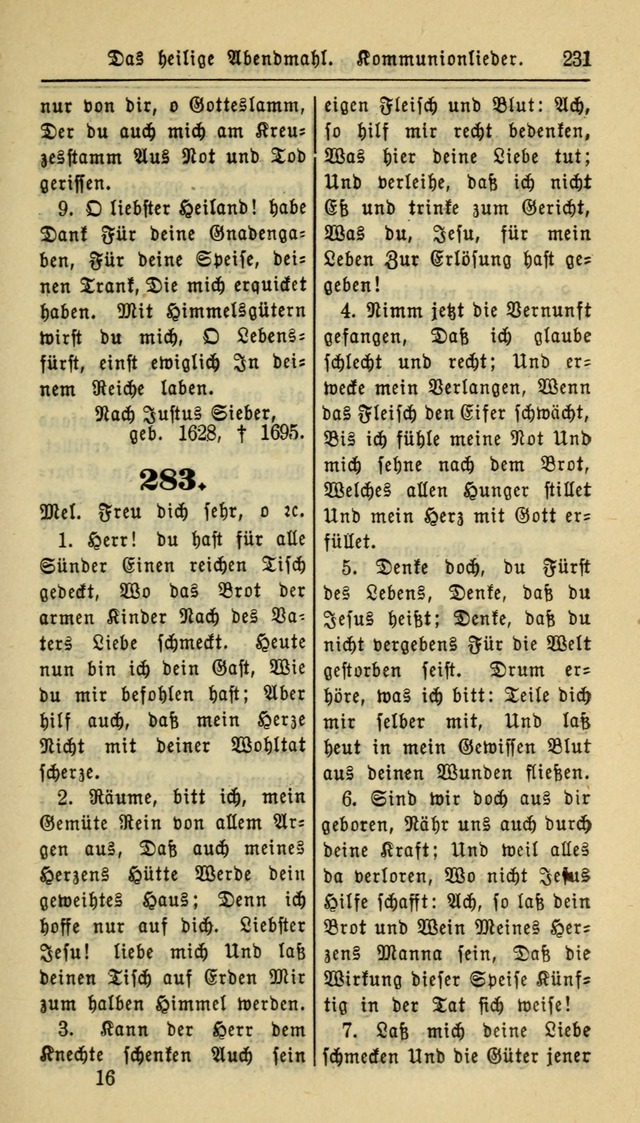 Gesangbuch der Evangelischen Kirche: herausgegeben von der Deutschen Evangelischen Synode von Nord-Amerika page 231