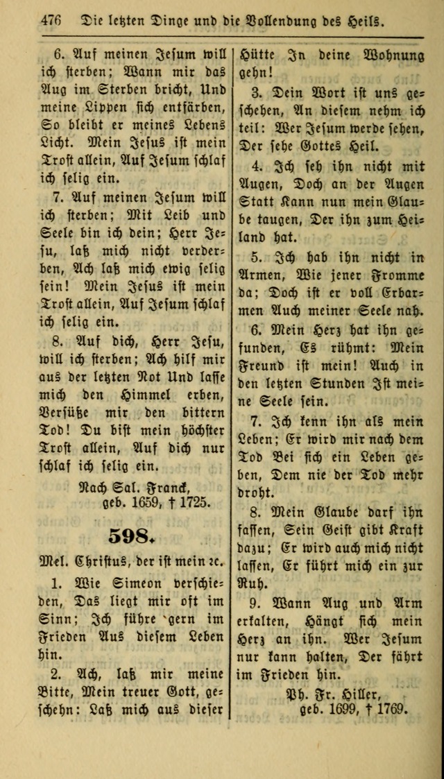 Gesangbuch der Evangelischen Kirche: herausgegeben von der Deutschen Evangelischen Synode von Nord-Amerika page 476