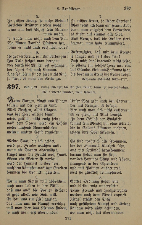 Gesangbuch: zum gottesdienstlichen und häuslichen Gebrauch in Evangelischen Mennoniten-Gemeinden (3rd ed.) page 371