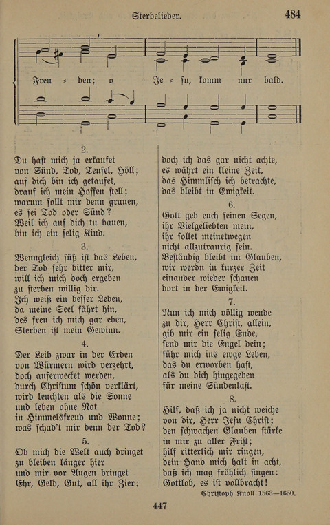 Gesangbuch: zum gottesdienstlichen und häuslichen Gebrauch in Evangelischen Mennoniten-Gemeinden (3rd ed.) page 447